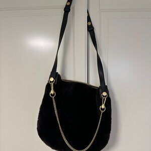 All Saints Black Shearling Crossbody Bag